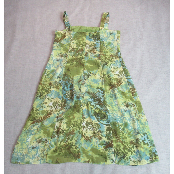 Sandra Darren Dress Womens 14W Green Floral Tropical Fit & Flare Preppy Flowy - Picture 7 of 10